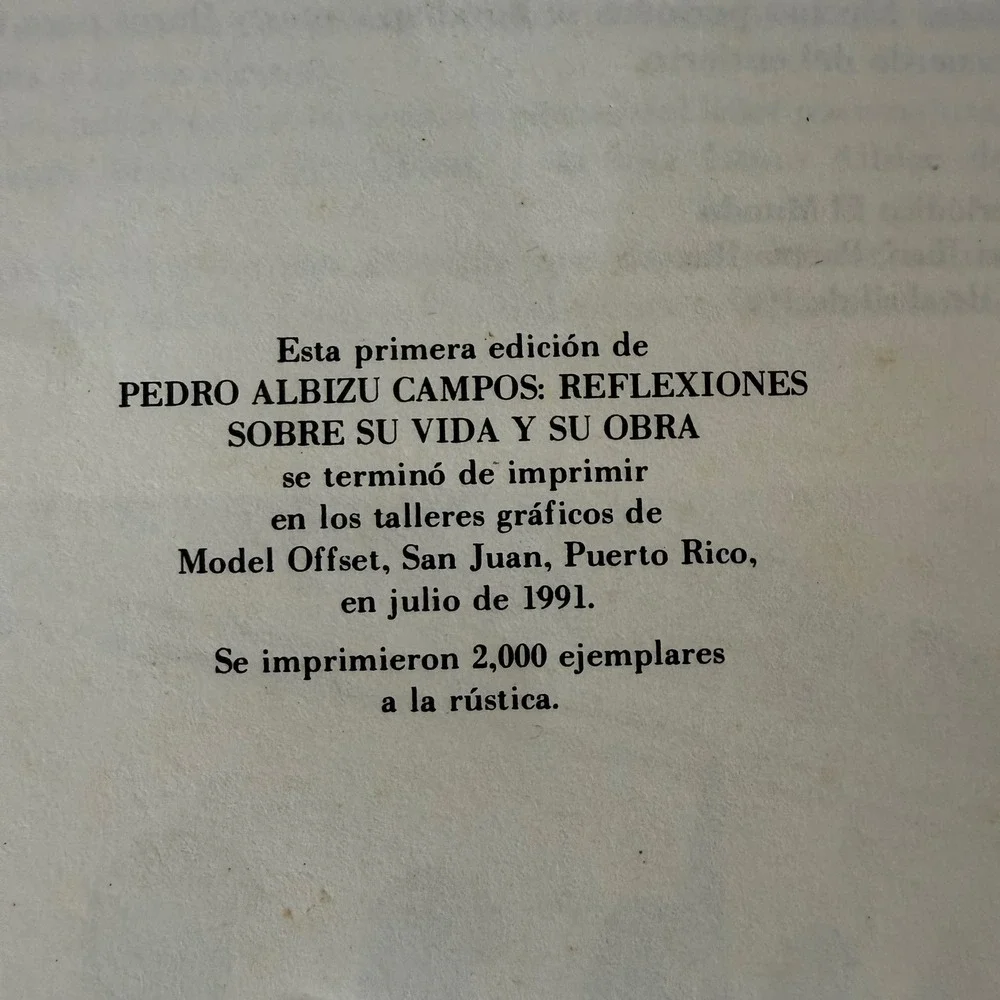 Vintage 1991 Pedro Albizu Campos Reflexiones Vida Obra Puerto Rico Book Libro